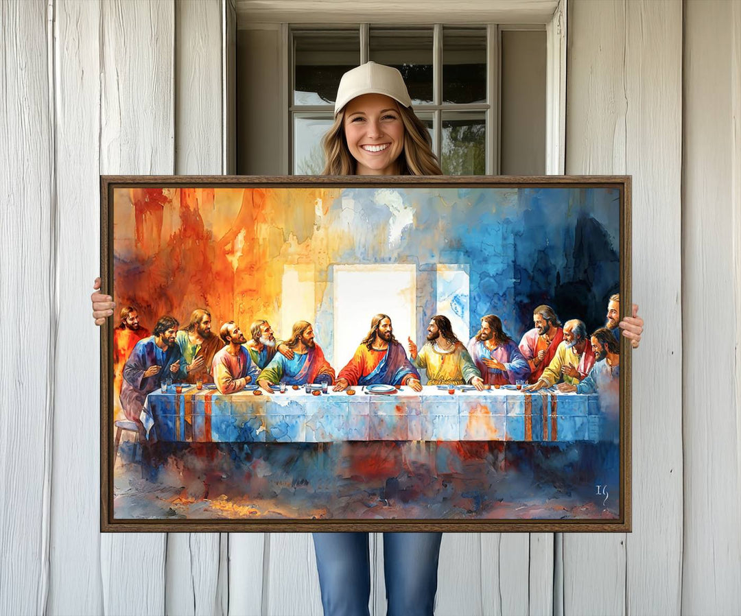 The Abstract Watercolor The Last Supper Wall Art with a gallery finish hangs prominently.