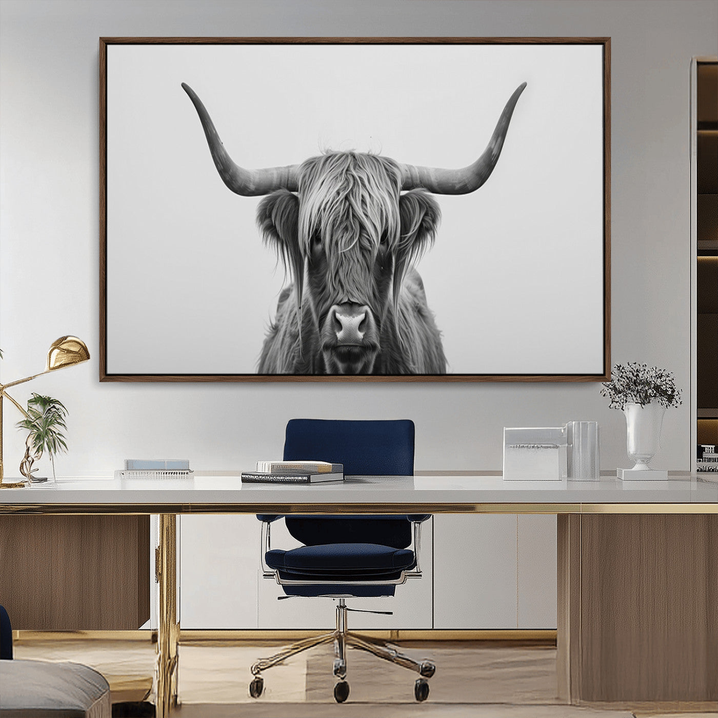 MGV-FC-36X24 - Farmhouse Longhorn Wall Art Canvas Print, Longhorn Texas Wall Art Canvas Print