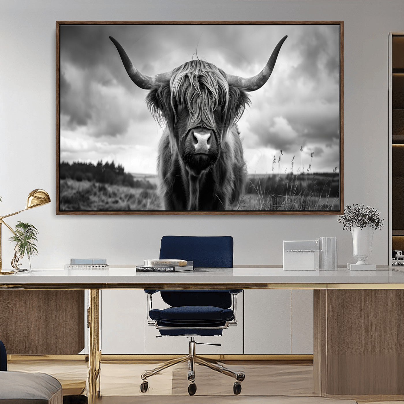 MGV-FC-36X24 - Scottish Cow Wall Art Canvas Print | Longhorn Wall Art | Bighorn Animal Wall Art