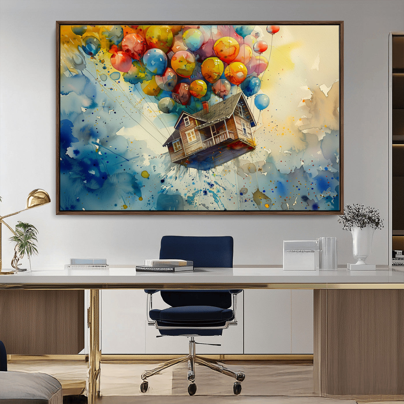 MGV-FC-36X24 - UP-Inspired Floating House with Balloons Canvas Art – Colorful 3-Panel Wall Decor for Living Room,