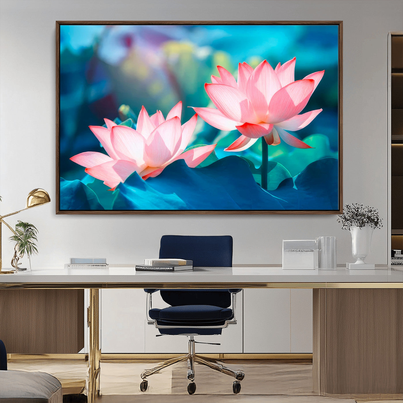 MGV-FC-36X24 - Pink Lotus Flower Canvas Wall Art | Vibrant Floral Wall Decor for Living Room, Office, or Bedroom | Large Botanical Art