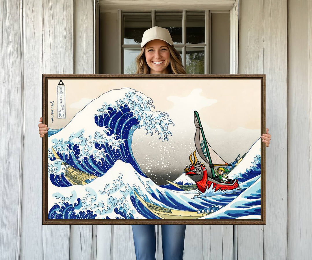 The Katsushika Hokusai Kanagawa Giant Wave Canvas print captures a vibrant sailing scene.