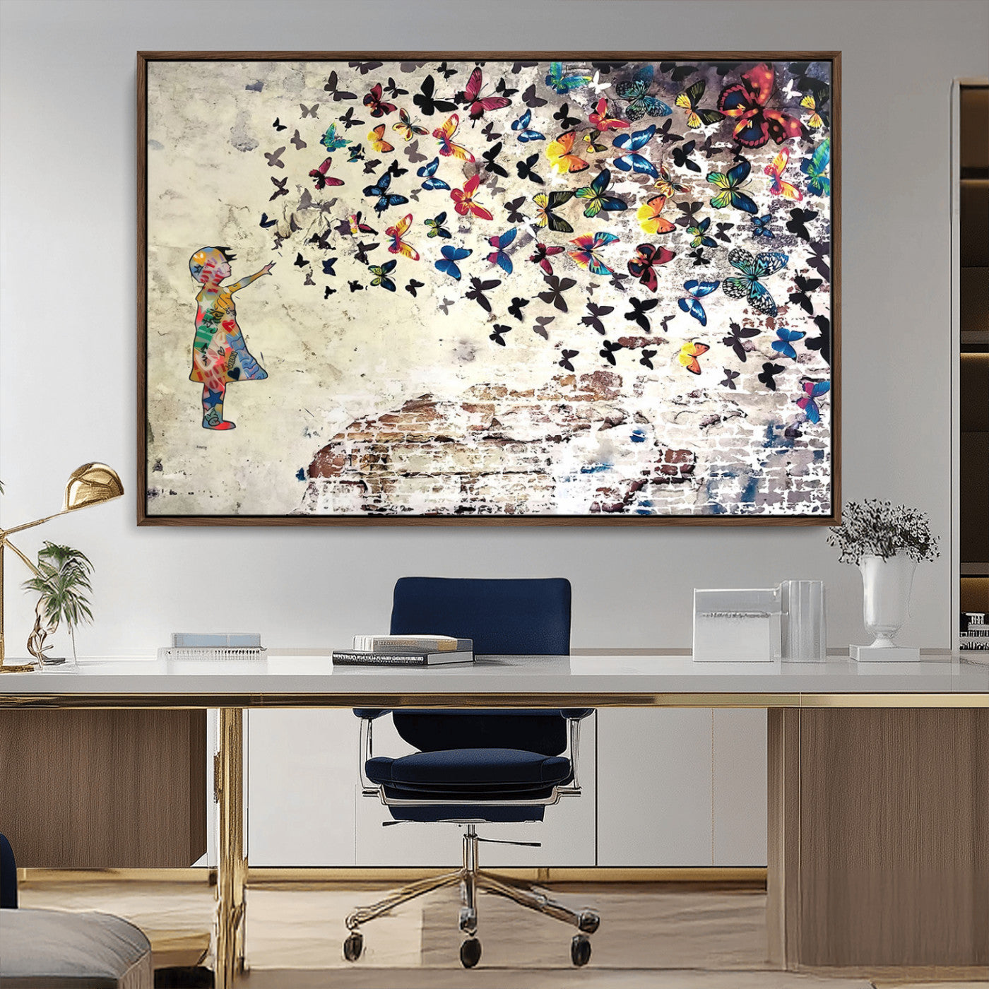 MGV-FC-36X24 - Banksy Wall Art - Banksy Girl Butterfly Graffiti Wall Art Canvas Print - Butterfly Girl and Freedom Flight - Vibrant Street Art Print