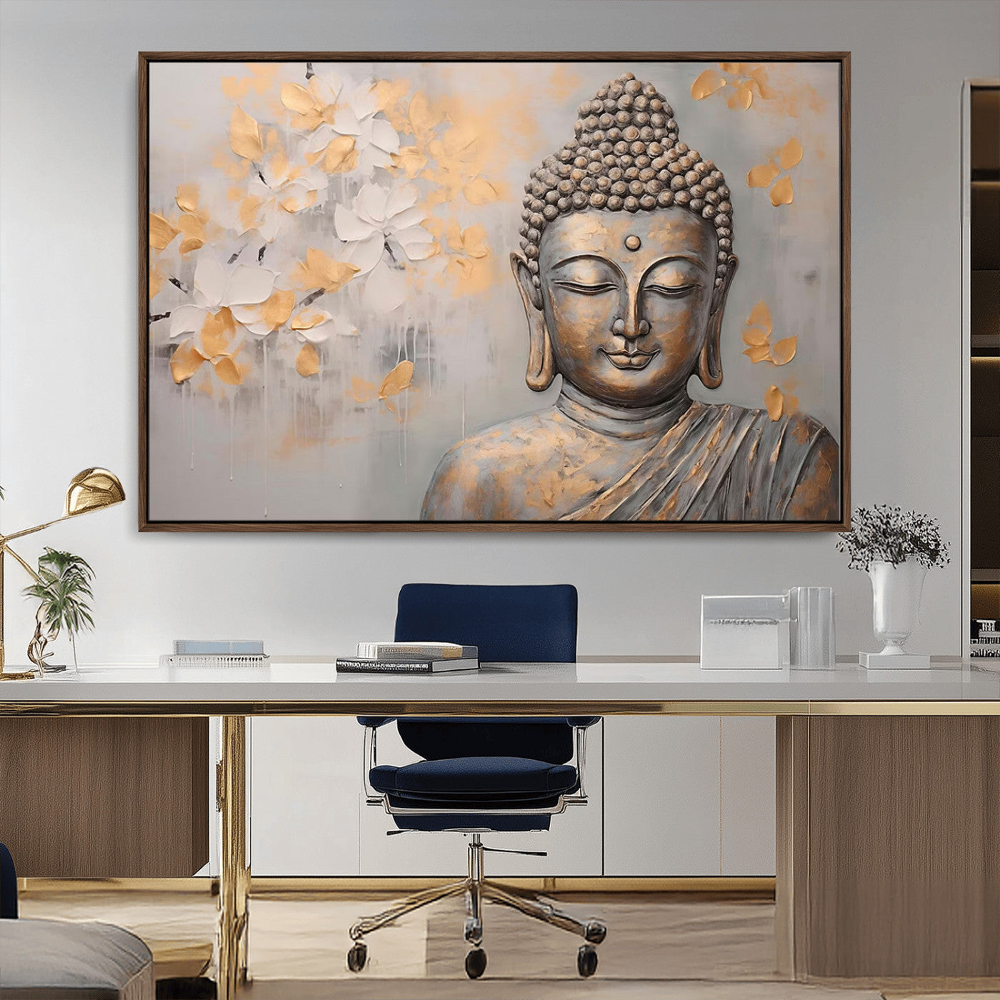 MGV-FC-36X24 - Abstract Buddha Statue Wall Art Canvas Print - Modern Meditation Decor for Living Room, Office, Yoga Studio Decor