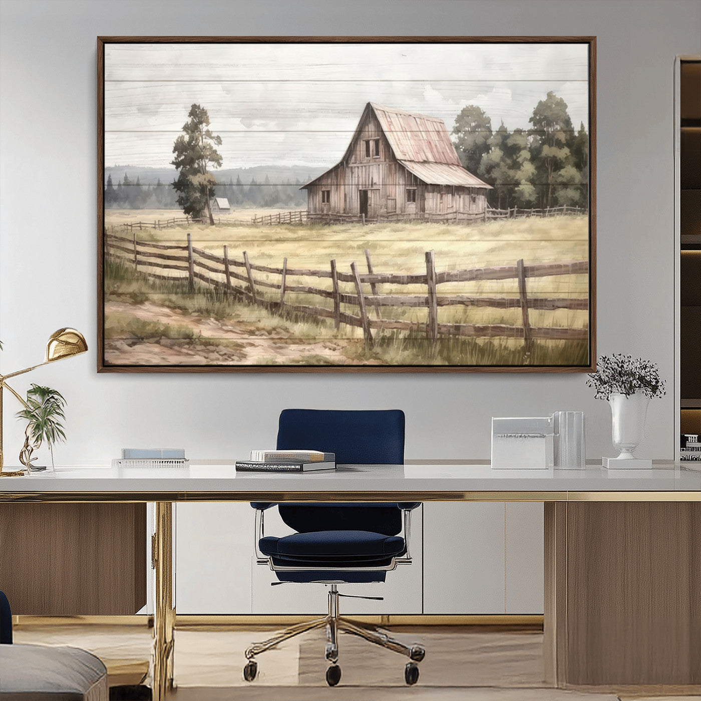 MGV-FC-36X24 - Rustic Farmhouse Barn Wall Art | 3-Panel Framed Gallery Wrap Giclee Canvas Print for Living Room, Farmhouse, or Office | Country Landscape Wall Art