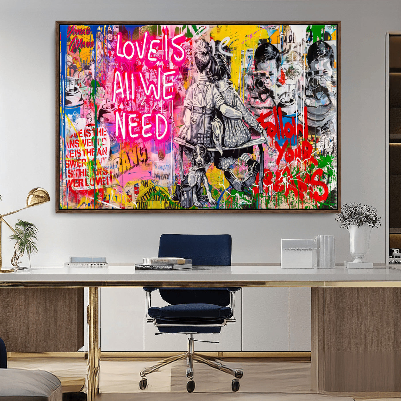 MGV-FC-36X24 - Follow Your Dreams & Love is All We Need Graffiti Street Art Triptych | 3-Panel Colorful Urban Wall Art for Living Room, Office, Loft Graffiti Wall Art Print