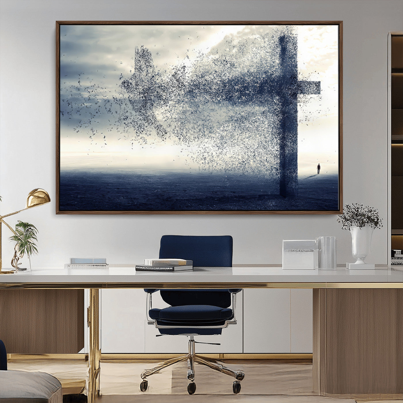 MGV-FC-36X24 - Jesus and the Fading Cross Wall Art Print – Symbol of Faith, Christian Wall Art Canvas Print, Framed and Ready to Hang