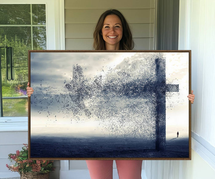 The Jesus and the Fading Cross wall art portrays a moody landscape.