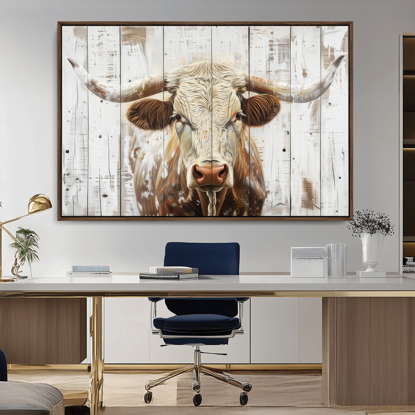 -Rustic Longhorn Bull Wall Art Canvas Set – Western-Inspired Farmhouse Décor - Ready to Hang