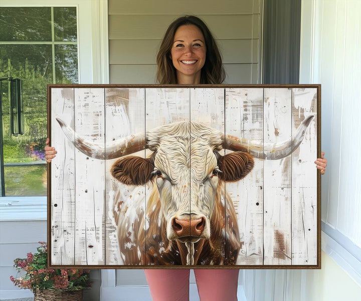 A Western-inspired Rustic Longhorn Bull Wall Art Canvas Set.