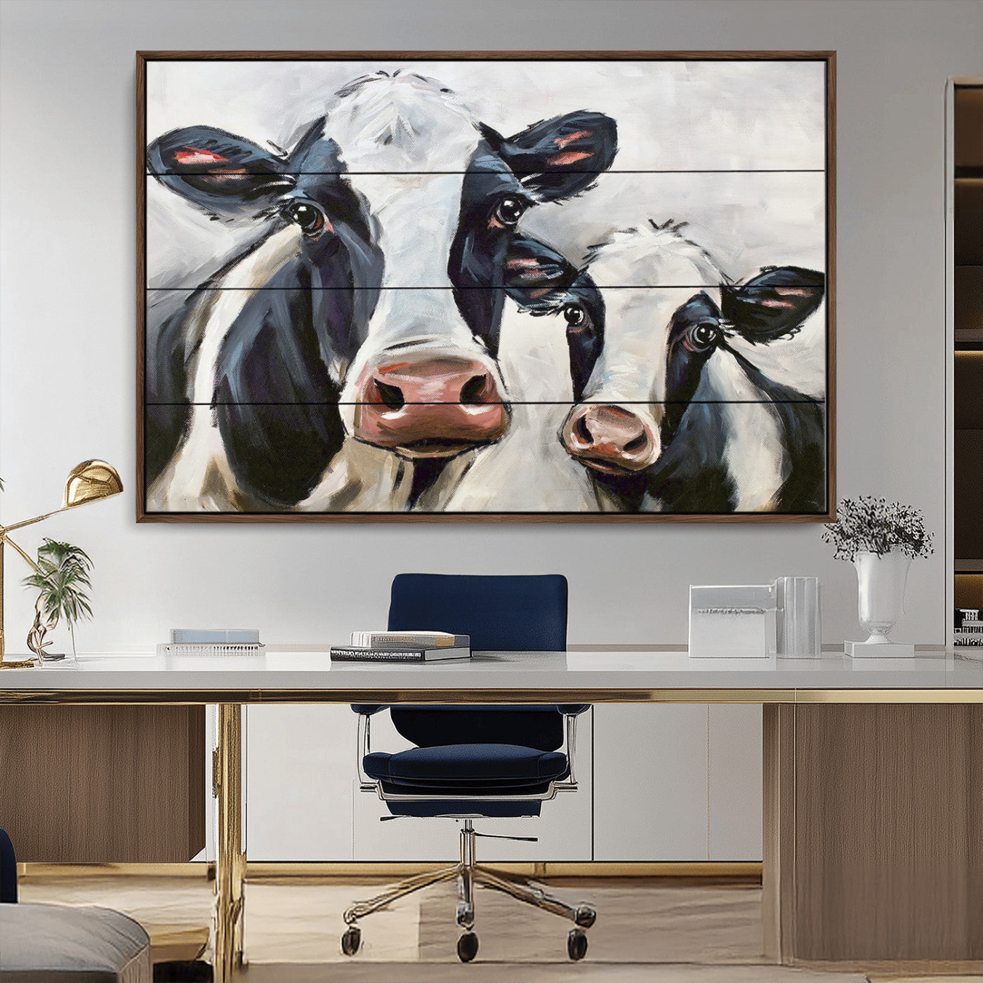 -Vintage Baby and Mom Cattle Wall Art Canvas Print