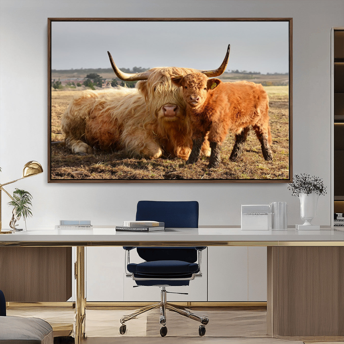 MGV-FC-36X24 - Highland Cow Canvas Wall Art Animal Print for Farm House Decor