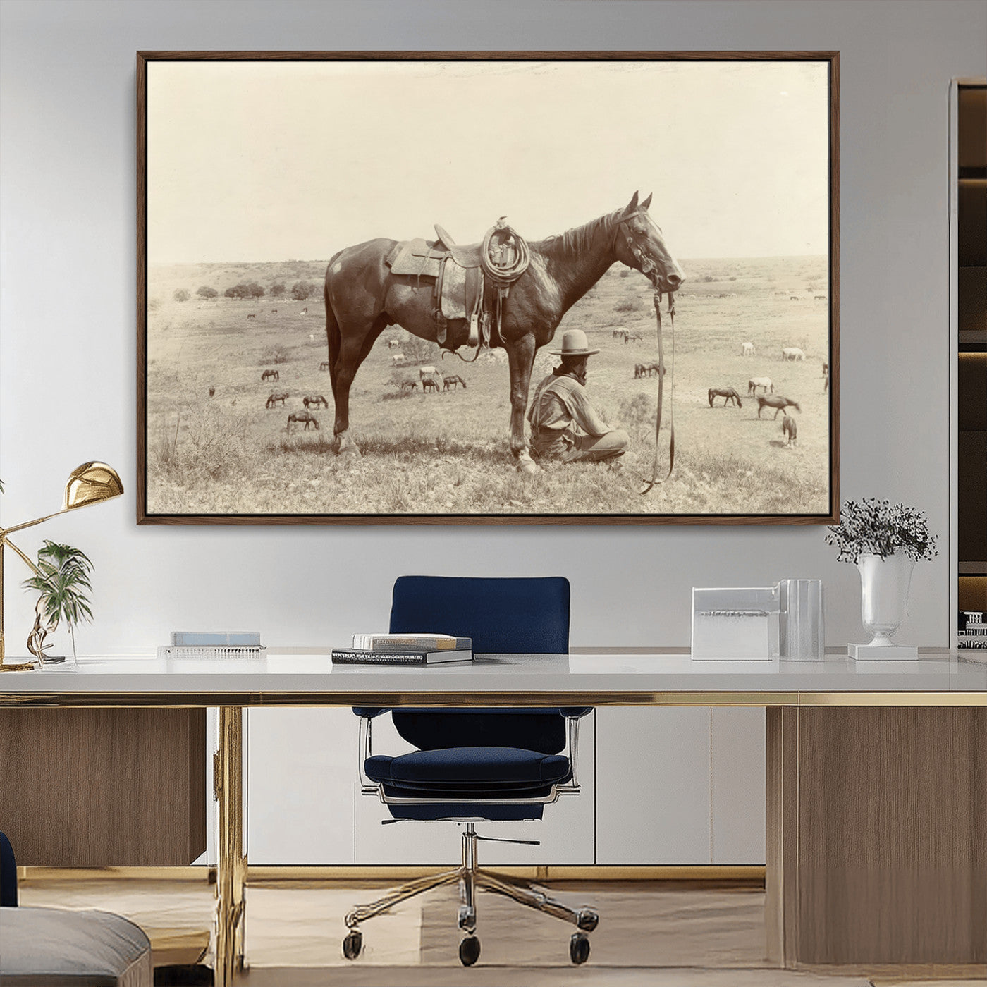 MGV-FC-36X24 - Cowboy Wall Art - Western Horse Canvas Print - Vintage Western Wall Art Canvas Print, Ready to Hang