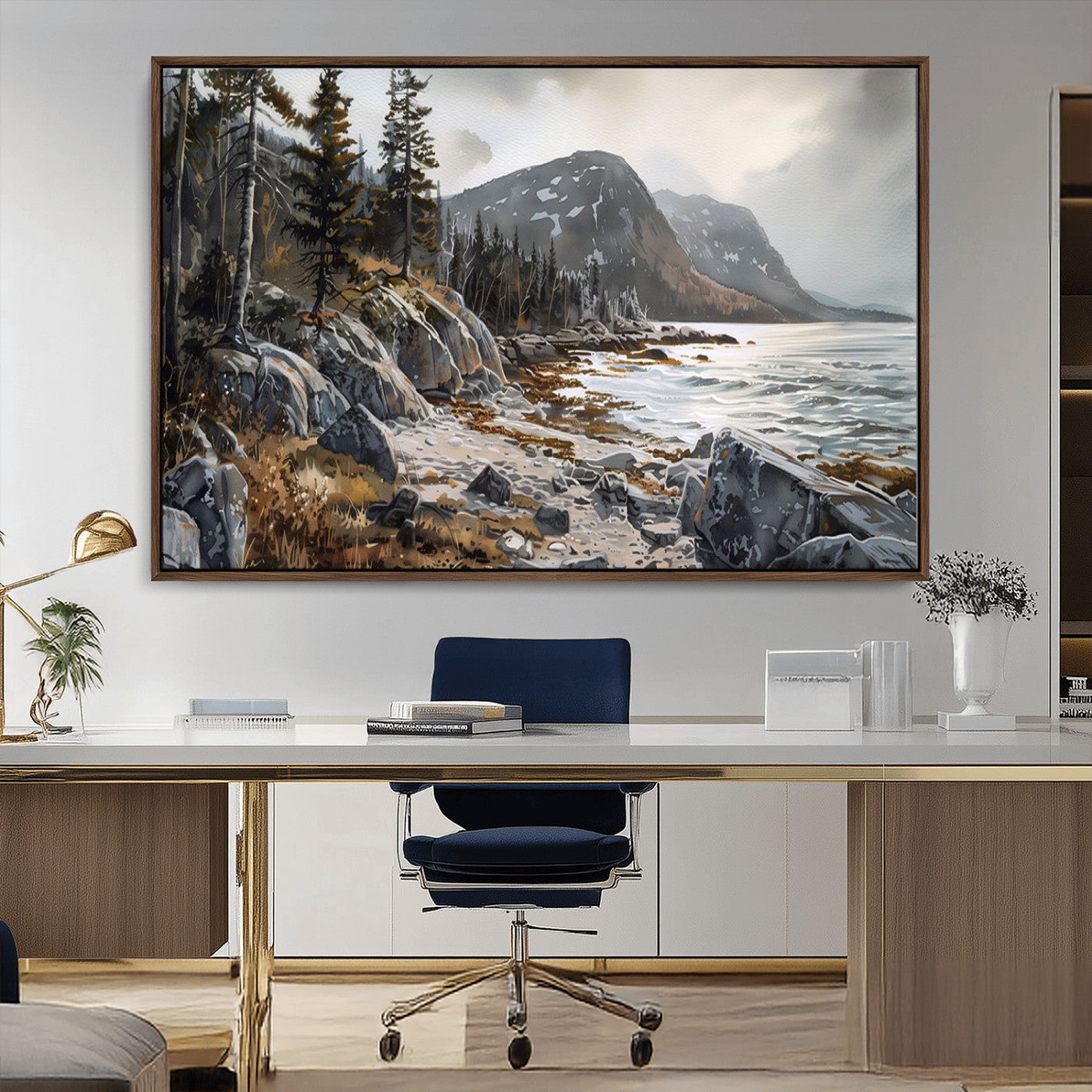 -Serene Coastal View of Acadia National Park - Stunning 3-Panel Wall Art Canvas Print, Framed, Ready