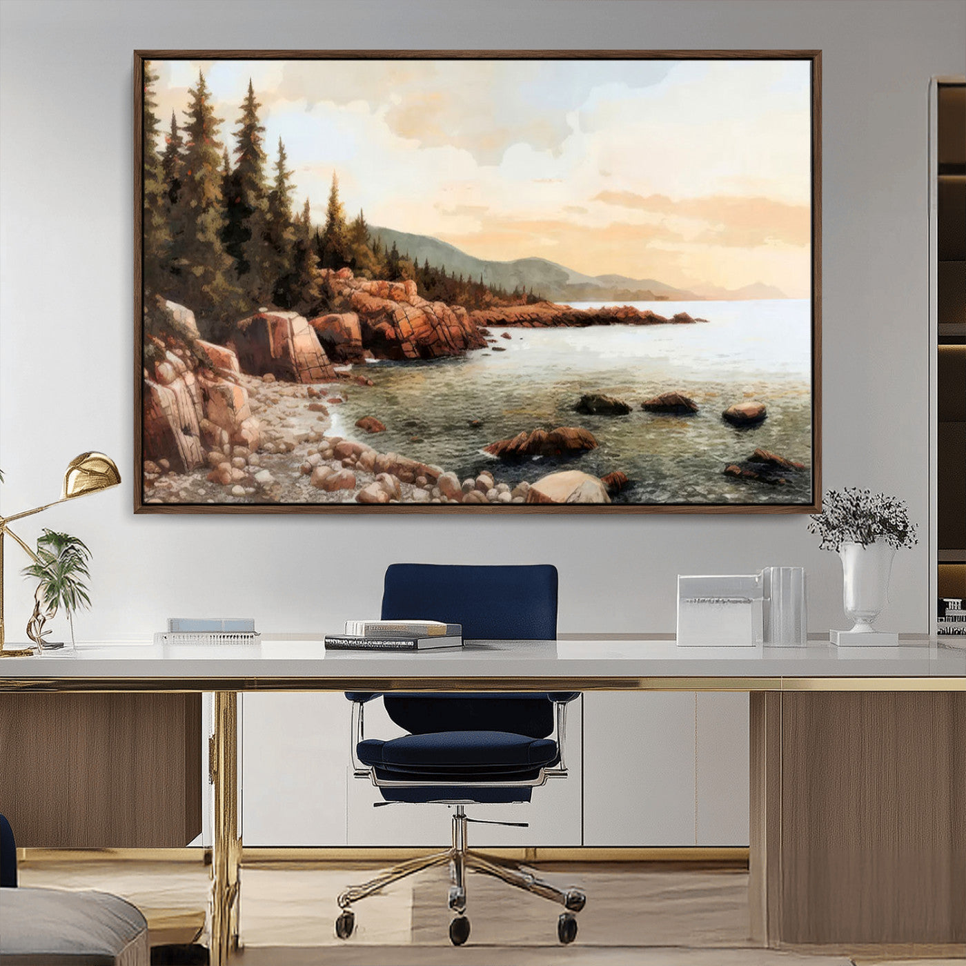 MGV-FC-36X24 - Serene Coastal View of Acadia National Park Wall Art - Stunning 3-Panel Wall Art Canvas Print, Framed, Ready to Hang