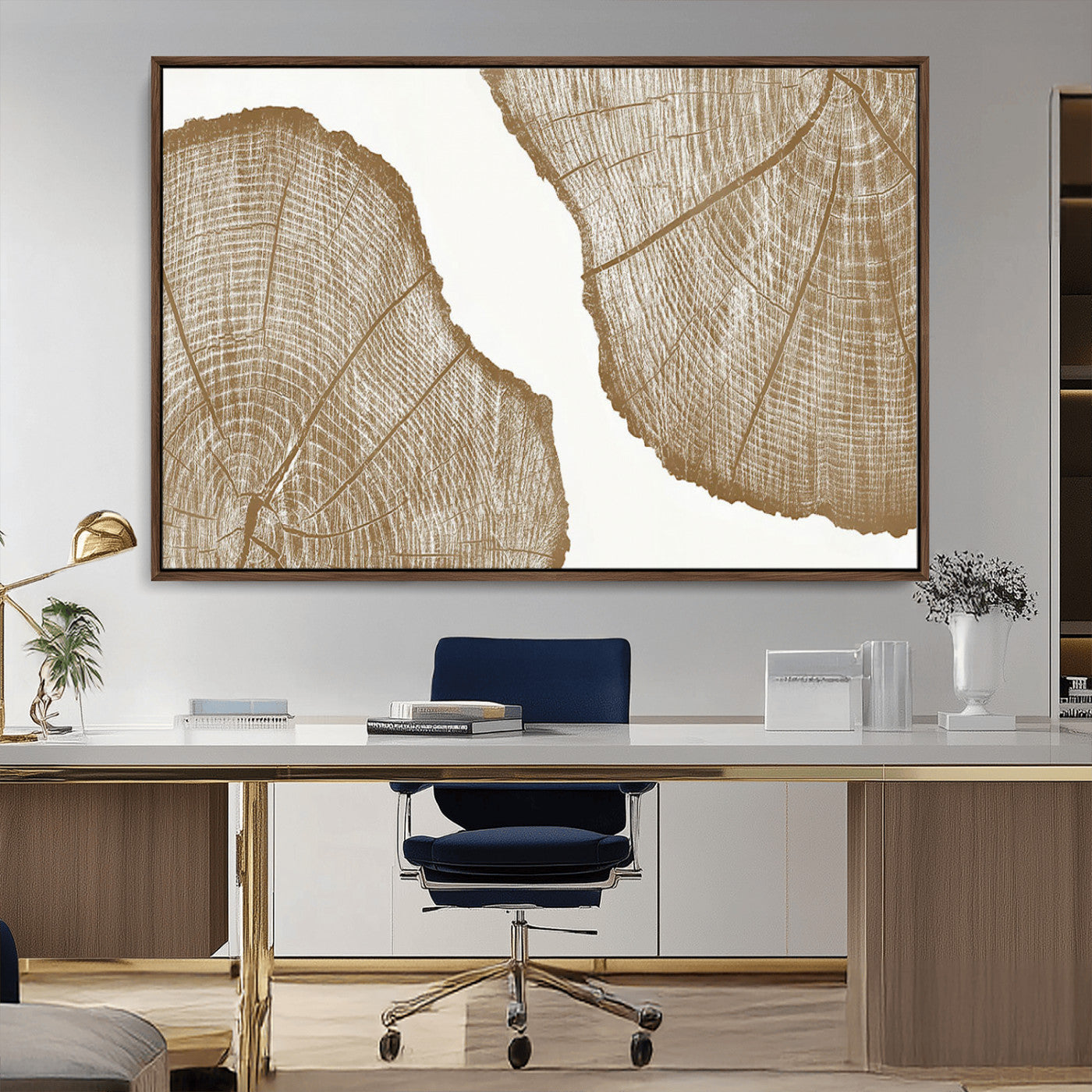 -Rustic Brown Tree Ring Wall Art Canvas Print – Framed and Ready to Hang – Elegant Nature-Inspired