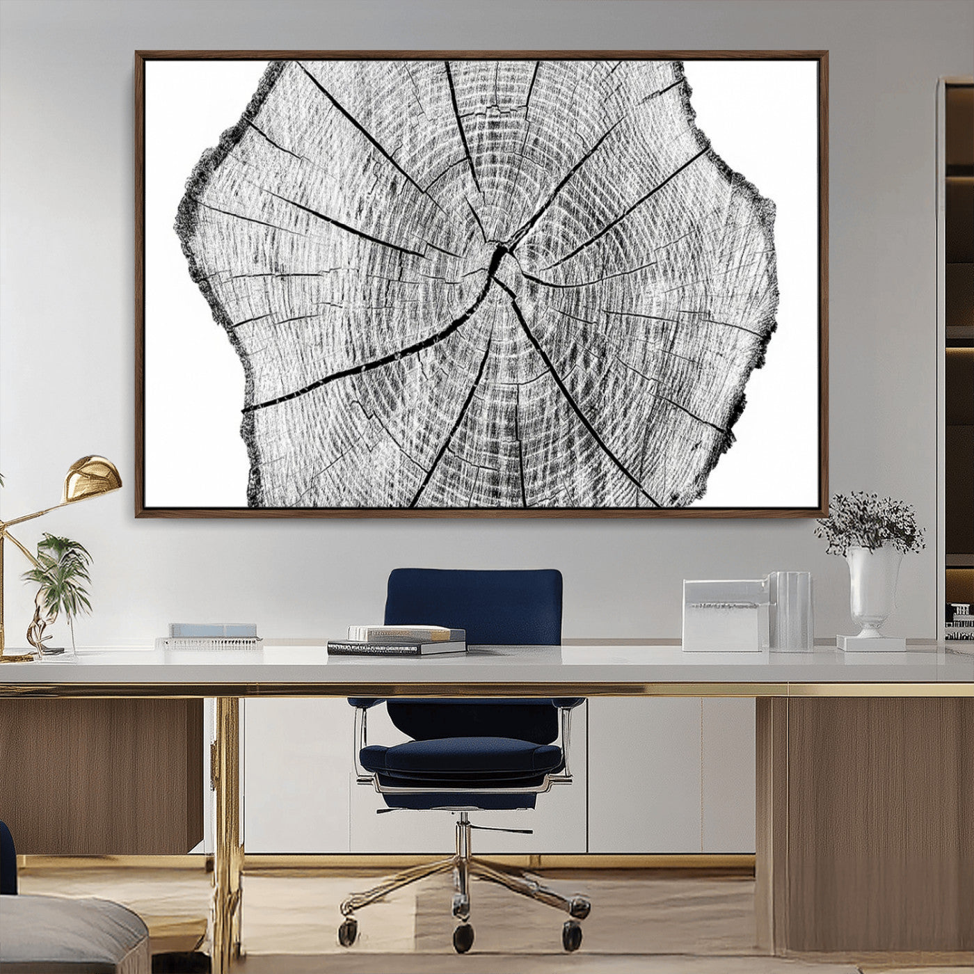 -Rustic Tree Ring Wall Art Canvas Print – Framed and Ready to Hang – Perfect for Nature-Inspired and