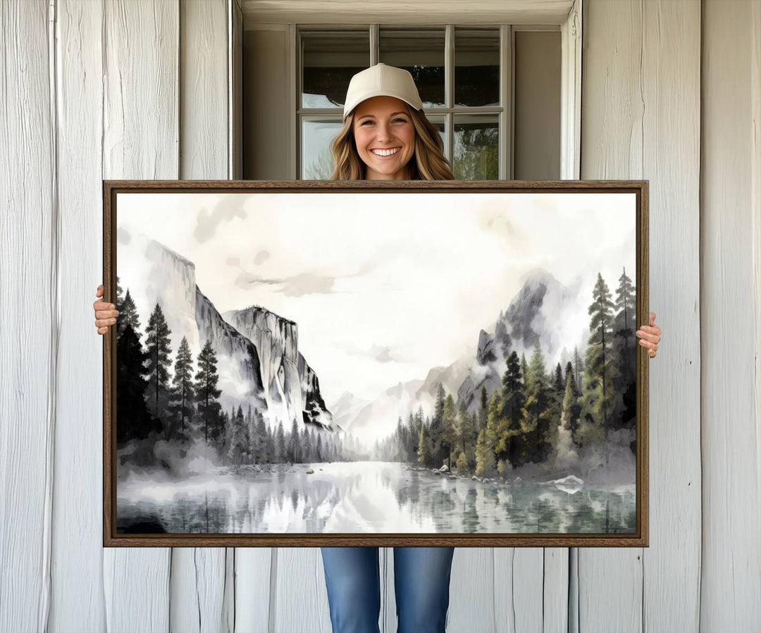 The Yosemite Valley Wall Art Canvas Print, a framed nature décor, is beautifully displayed.