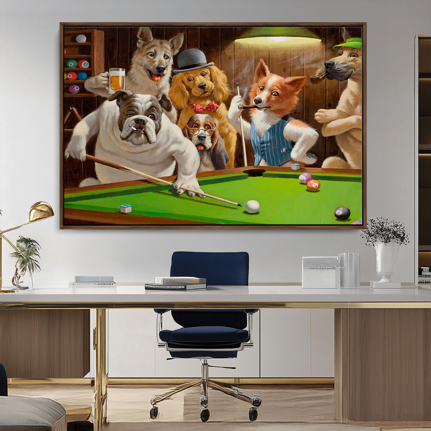 MGV-FC-36X24 - Dogs Playing Pool Canvas Wall Art Funny Gifts Dog Print