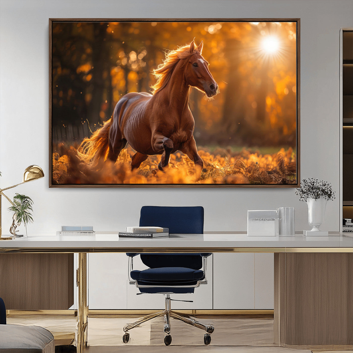 -Running Horse Sunset Forest Wall Art Canvas Print