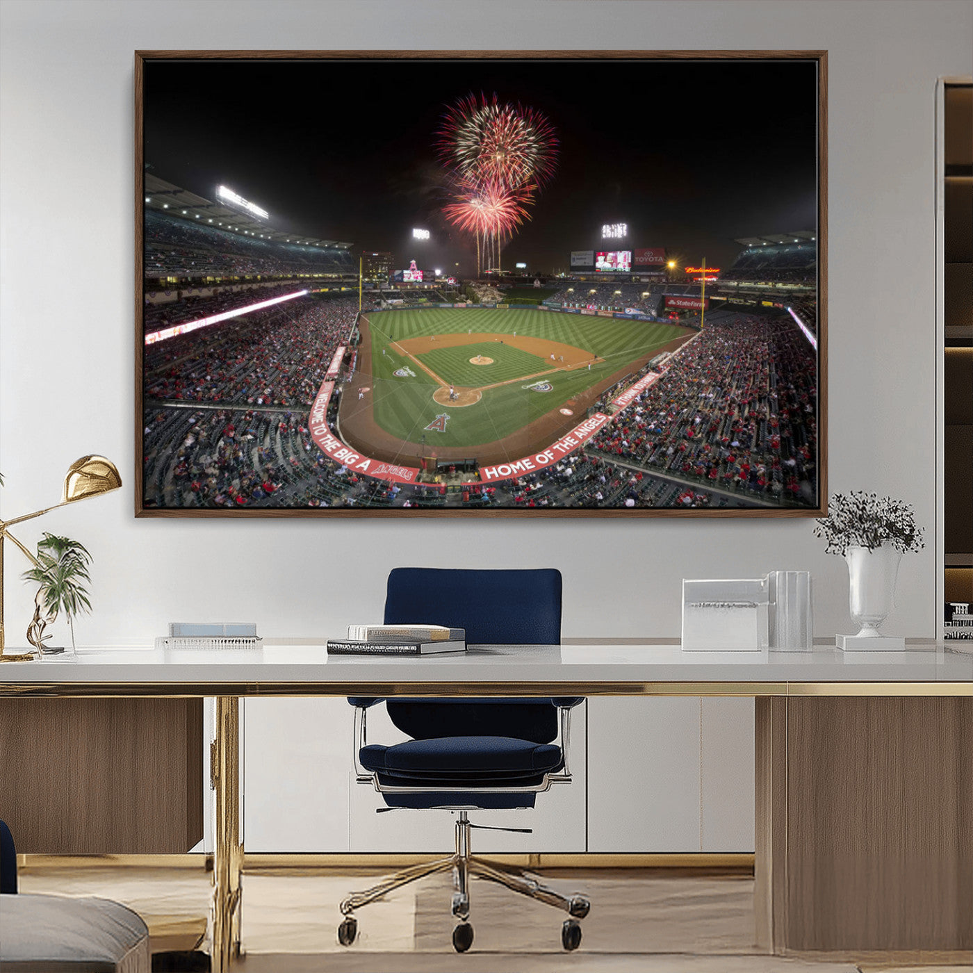 MGV-FC-36X24 - Fireworks at Angel Stadium – Los Angeles Angels Night Game Canvas Print, Framed, Ready to Hang