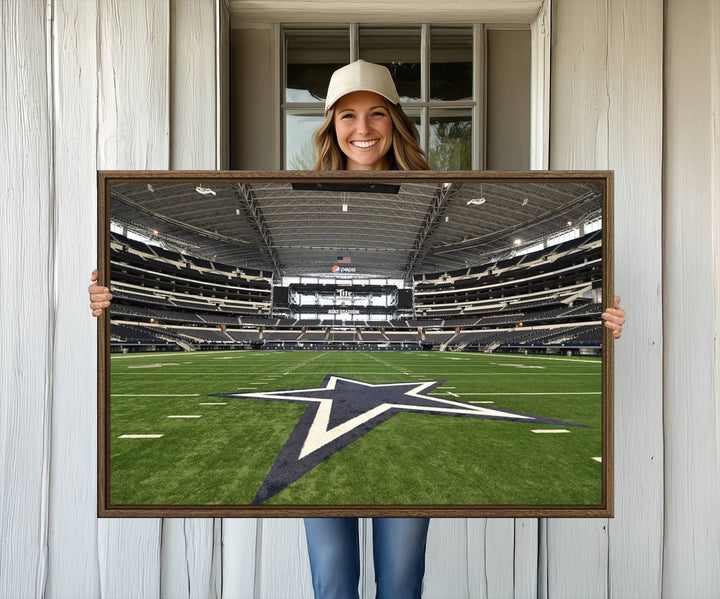 AT&T Stadium Dallas Cowboys Canvas Print displayed above a dining table.