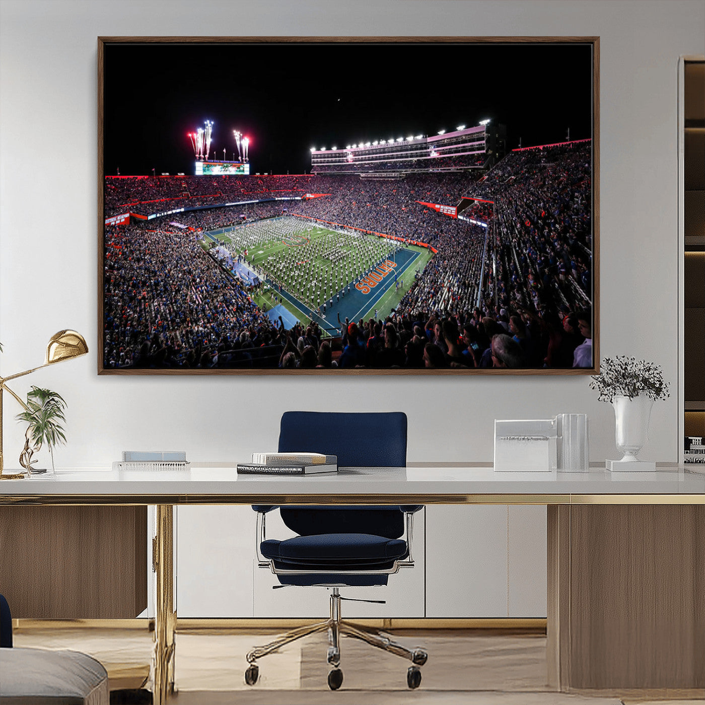 MGV-FC-36X24 - Ben Hill Griffin Stadium Night Game Triple Canvas Wall Art - Florida Gators Football Match
