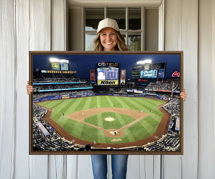 The wall is adorned with a 3-panel Citi Field Wall Art Print, framed for sports-themed decor.