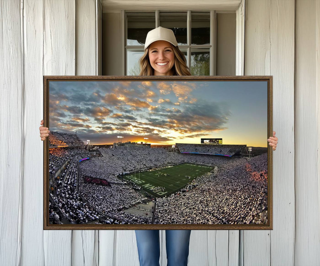 Enhance your dining area with team spirit by mounting the Beaver Stadium Wall Art, capturing sunsets in elegant style.