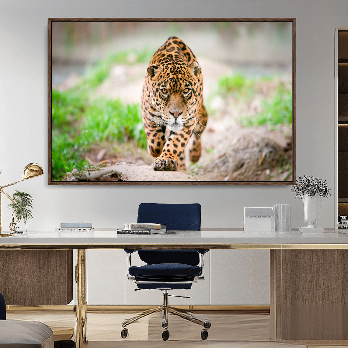 MGV-FC-36X24 - Leopard on the Prowl - Stunning Large Framed Canvas Wall Art for Living Room, Bedroom, or Office Décor, Vibrant Wildlife Print, Ready to Hang