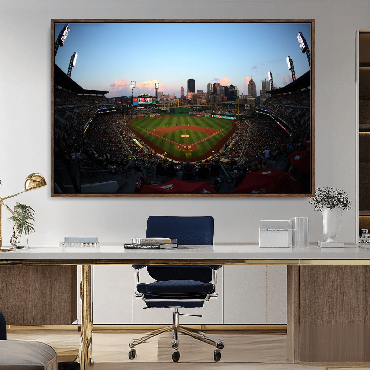 MGV-FC-36X24 - PNC Park Evening Game Triple Canvas Wall Art - Pittsburgh Pirates MLB Match - PNC Park Stadium Wall Art Canvas Print