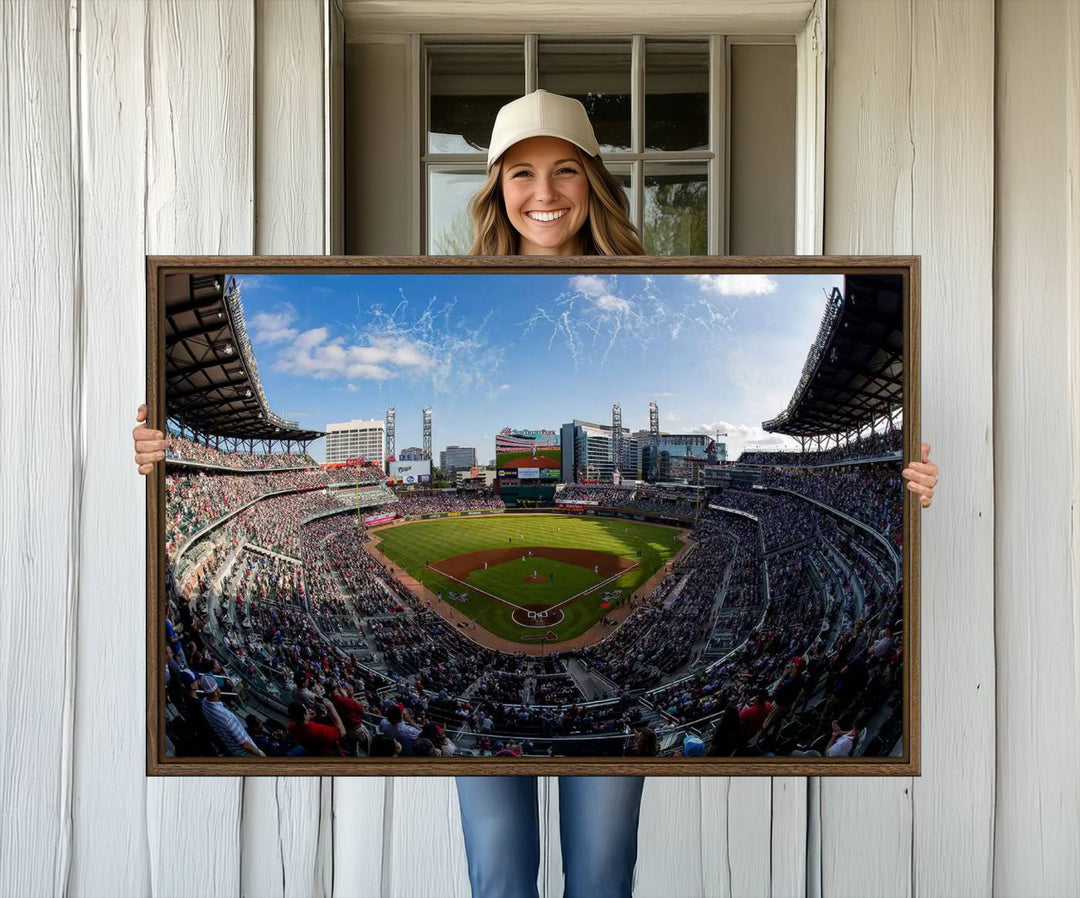 Truist Park Stadium Triple Canvas: Atlanta Braves Game Day Sky—Perfect Decor!.