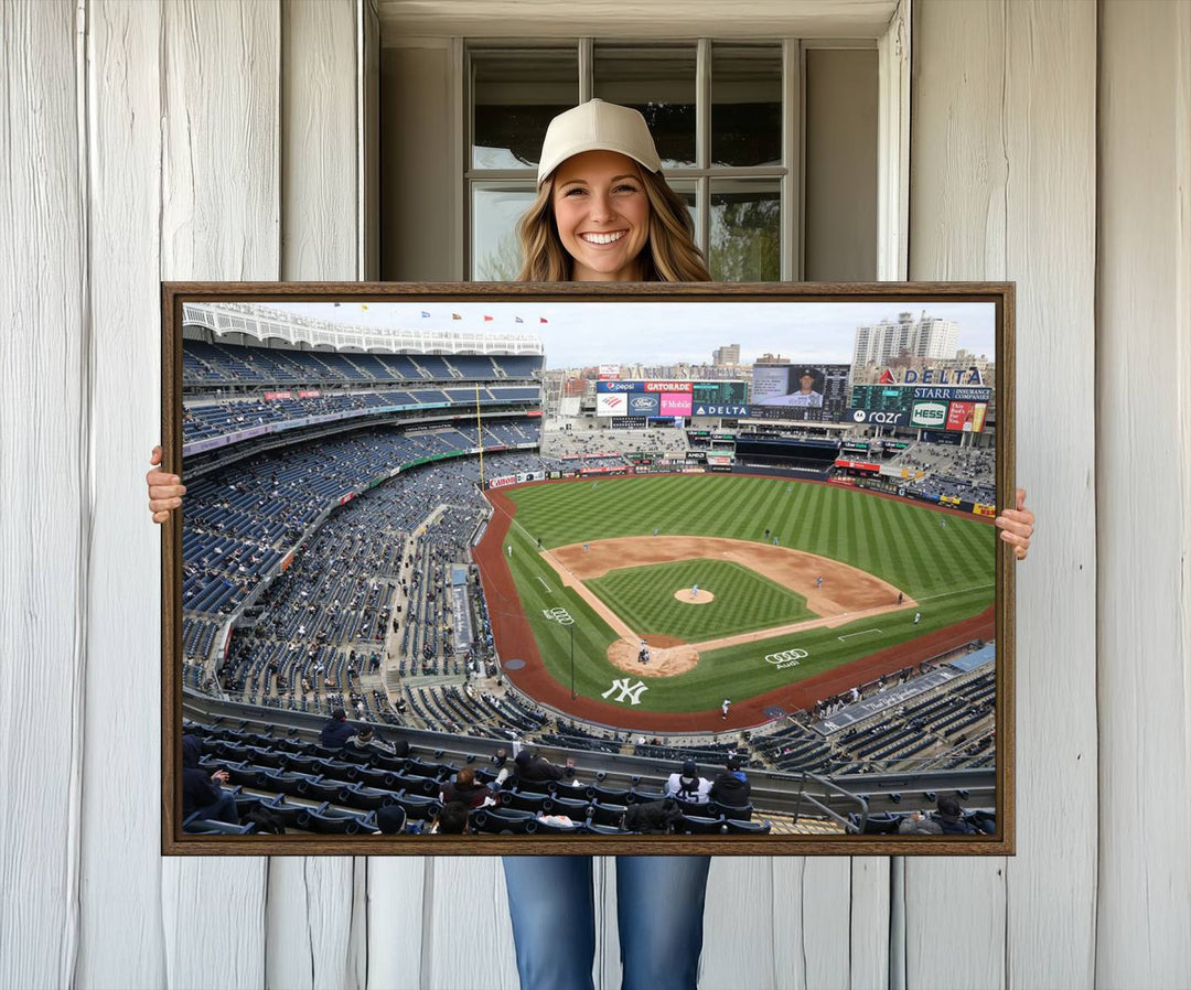 Aerial view of Yankee Stadium filled with fans, showcased on a New York Yankees Stadium Wall Art Canvas Print.