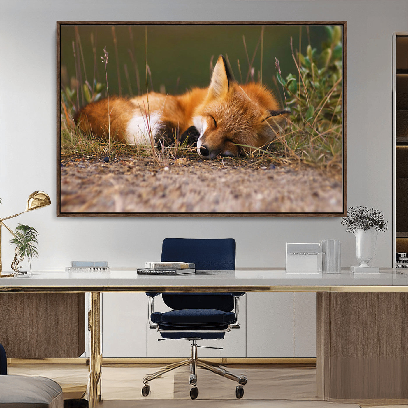 -Sleeping Fox Wall Art Canvas Print, Farmhouse Wall Decor and Animal Wall Art Print