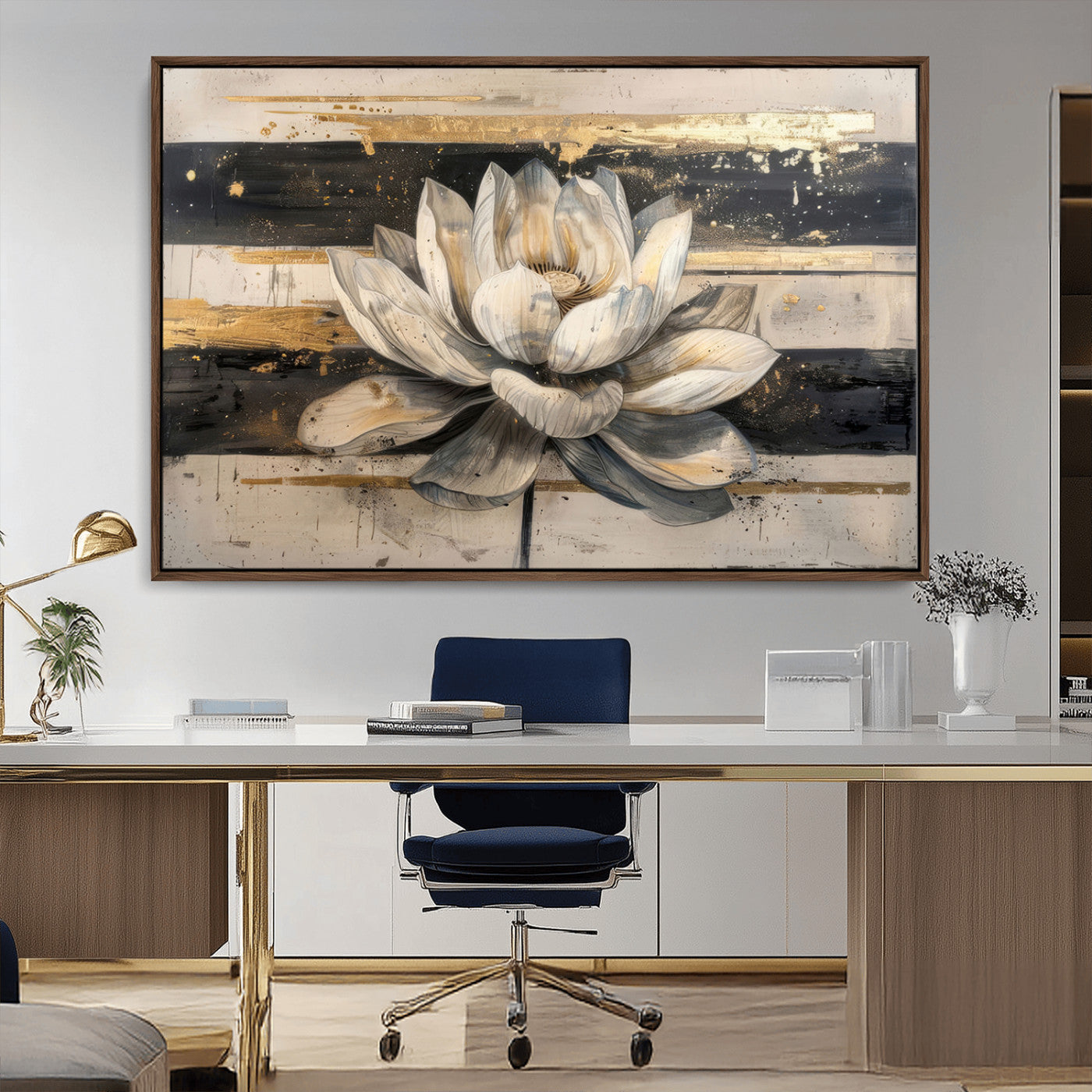 MGV-FC-36X24 - Abstract Lotus Flower Wall Art Canvas Print, Meditation Yoga Room Wall Art