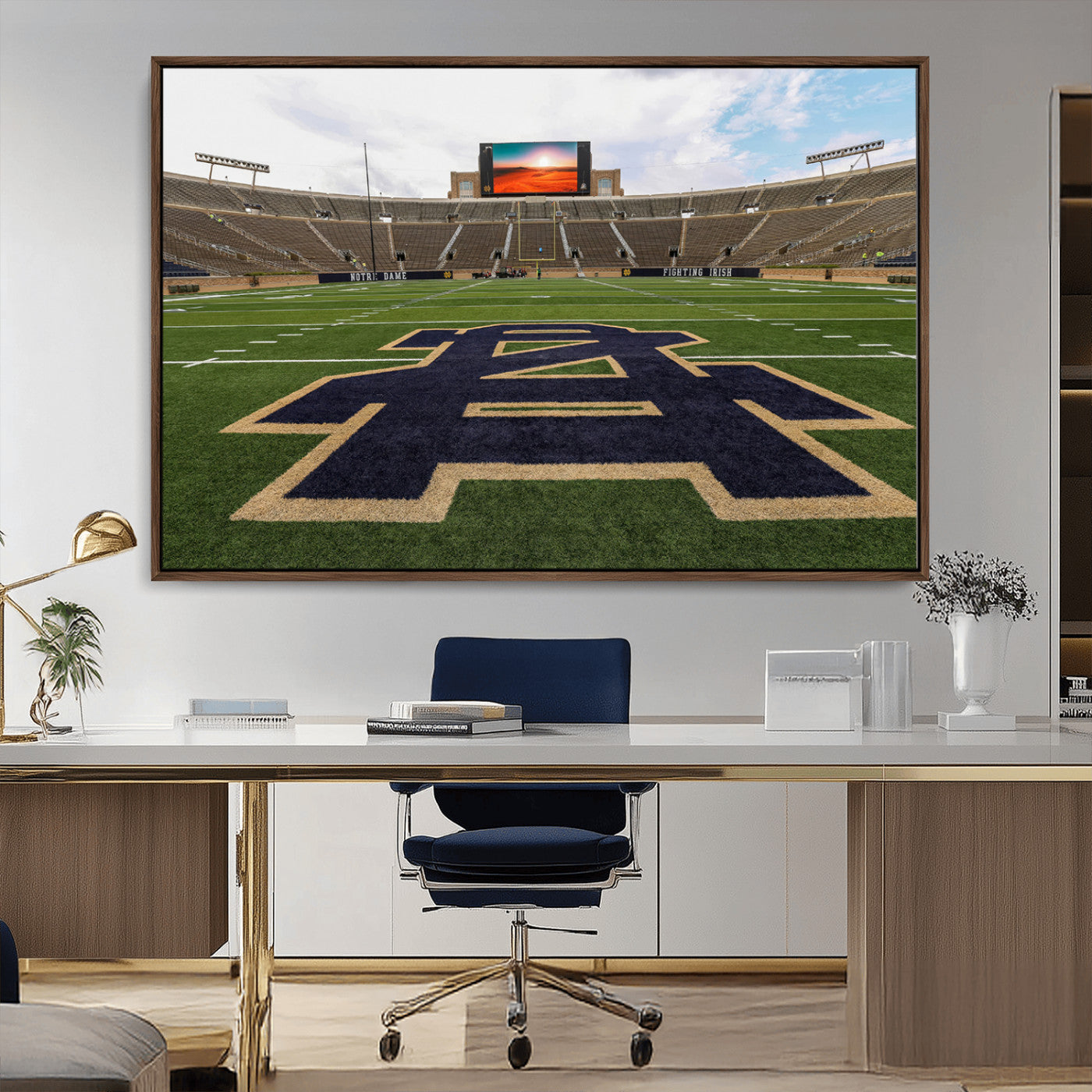 MGV-FC-36X24 - Notre Dame Stadium Giclee Canvas Print | Triptych Wall Art Featuring Iconic Notre Dame Football Field | Ready-to-Hang Sports Stadium Decor