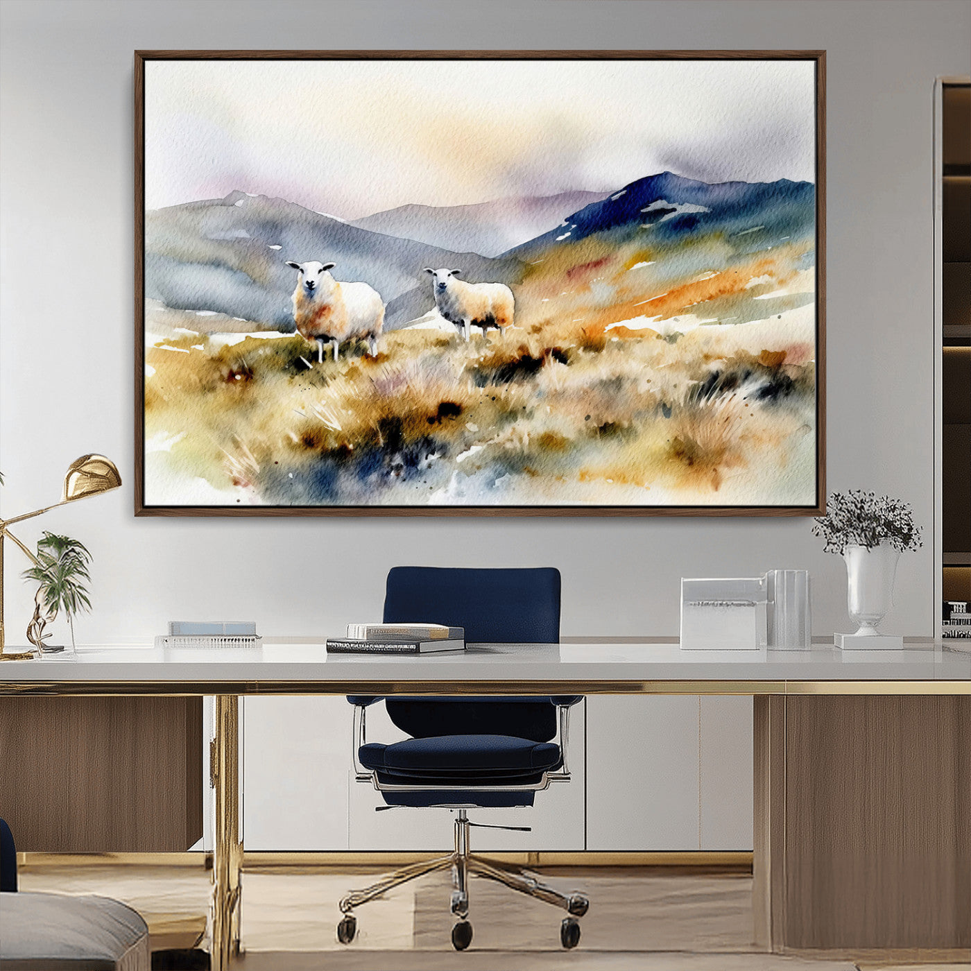 -Watercolor Sheep for Farmhouse Decor Wall Art Canvas Print, Mountain Wall Art Print