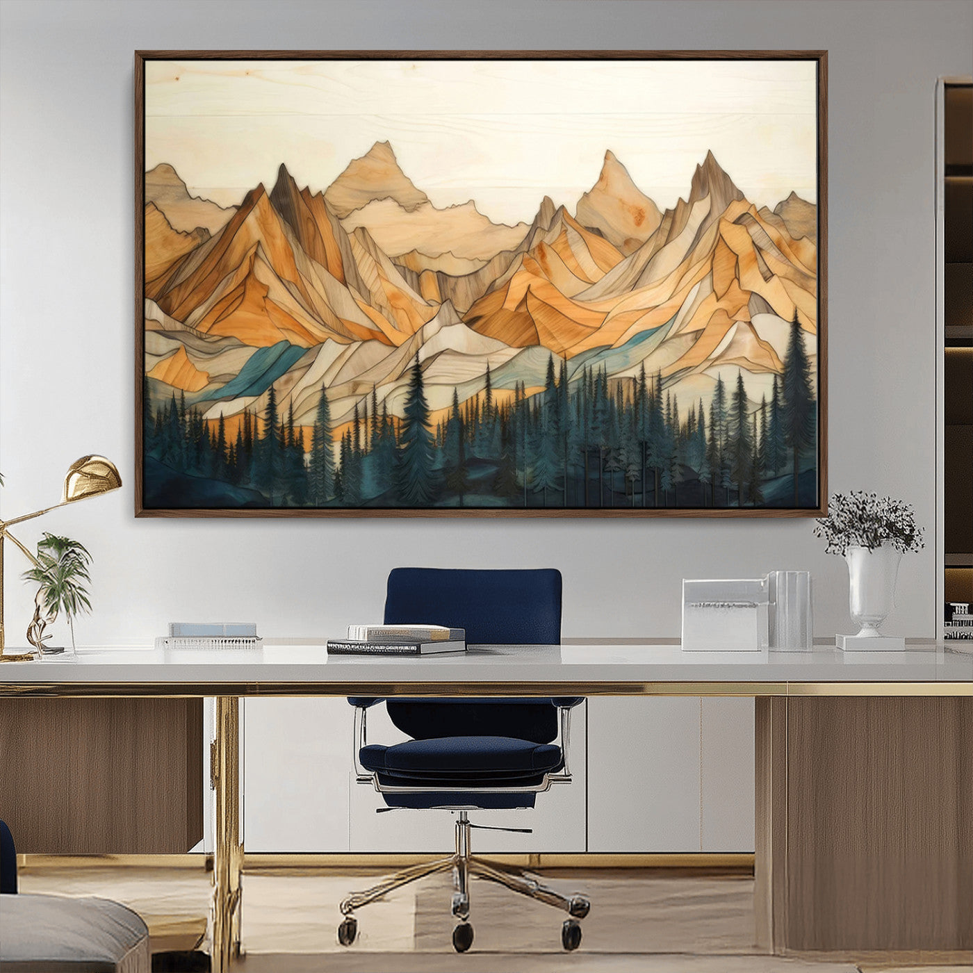 -Rustic Wood Mountain Wall Art Print | Triptych Giclee Print Featuring Handcrafted Forest and