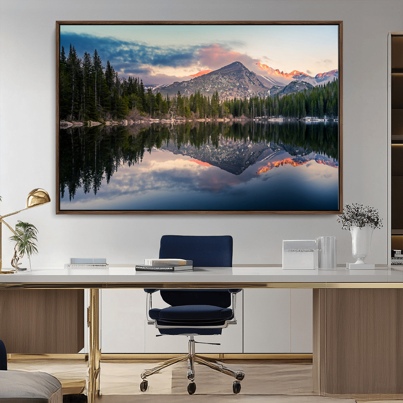 MGV-FC-36X24 - Bear Lake Reflection at Rocky Mountain National Park Wall Art Canvas Print, Scenic Mountain Landscape Canvas Print Set | Mountain Lake Wall Art Print