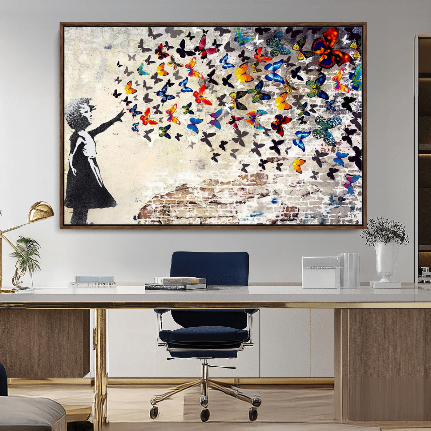 MGV-FC-36X24 - Banksy Graffiti Wall Art Canvas Print: Girl Releasing Vibrant Butterflies – Ready to Hang
