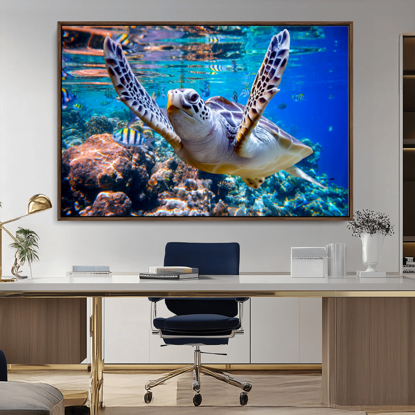 MGV-FC-36X24 - Underwater Sea Turtle Wall Art Canvas Print – Vibrant Ocean Coral Reef Décor, Ready to Hang