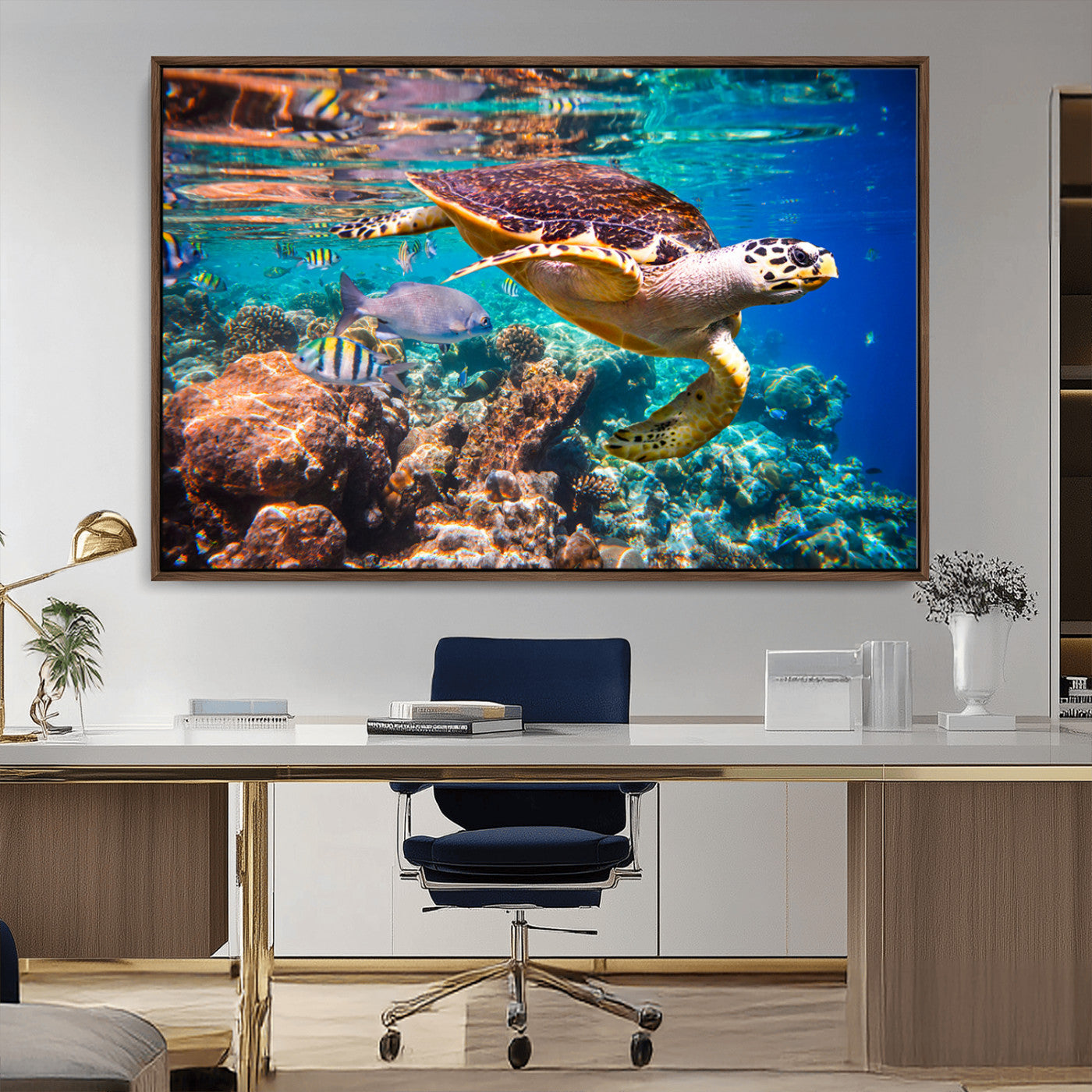 MGV-FC-36X24 - Sea Turtle Wall Art Canvas Print – Vibrant Ocean Coral Reef Décor, Ready to Hang