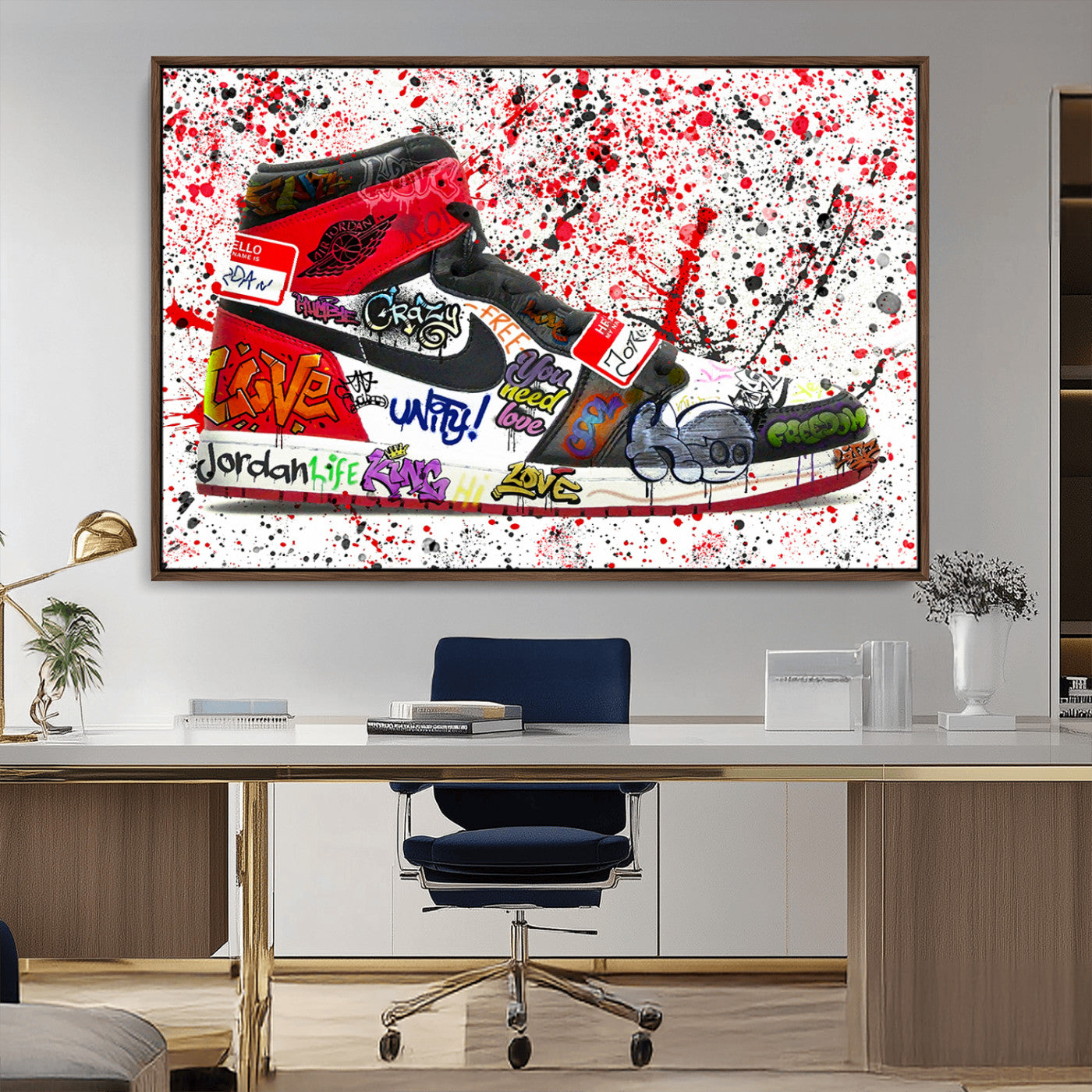 MGV-FC-36X24 - Jordan Shoes Graffiti Wall Art Canvas Print- Jordan Graffiti Canvas Wall Art - Framed Perfect for Sneaker heads and Urban Art Lovers