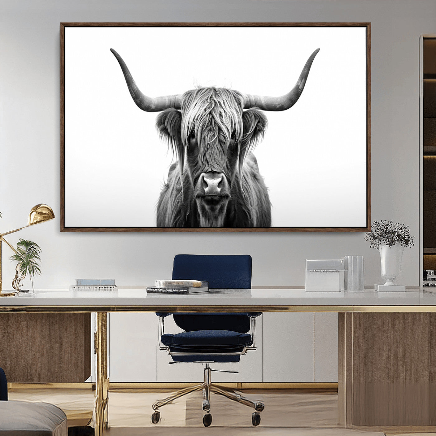 MGV-FC-36X24 - Highland Wall Art Canvas Print – Minimalist Black and White Farmhouse Décor, Ready to Hang