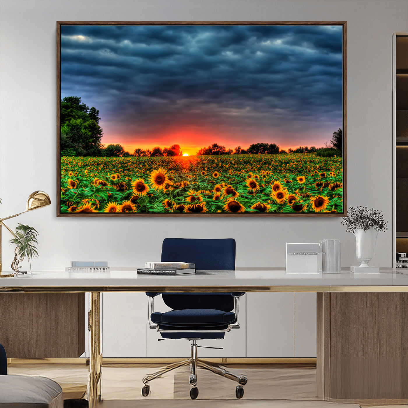 MGV-FC-36X24 - Golden Sunflower Field at Sunset – Breathtaking Sky and Vibrant Flowers, Ready to Hang Wall Art