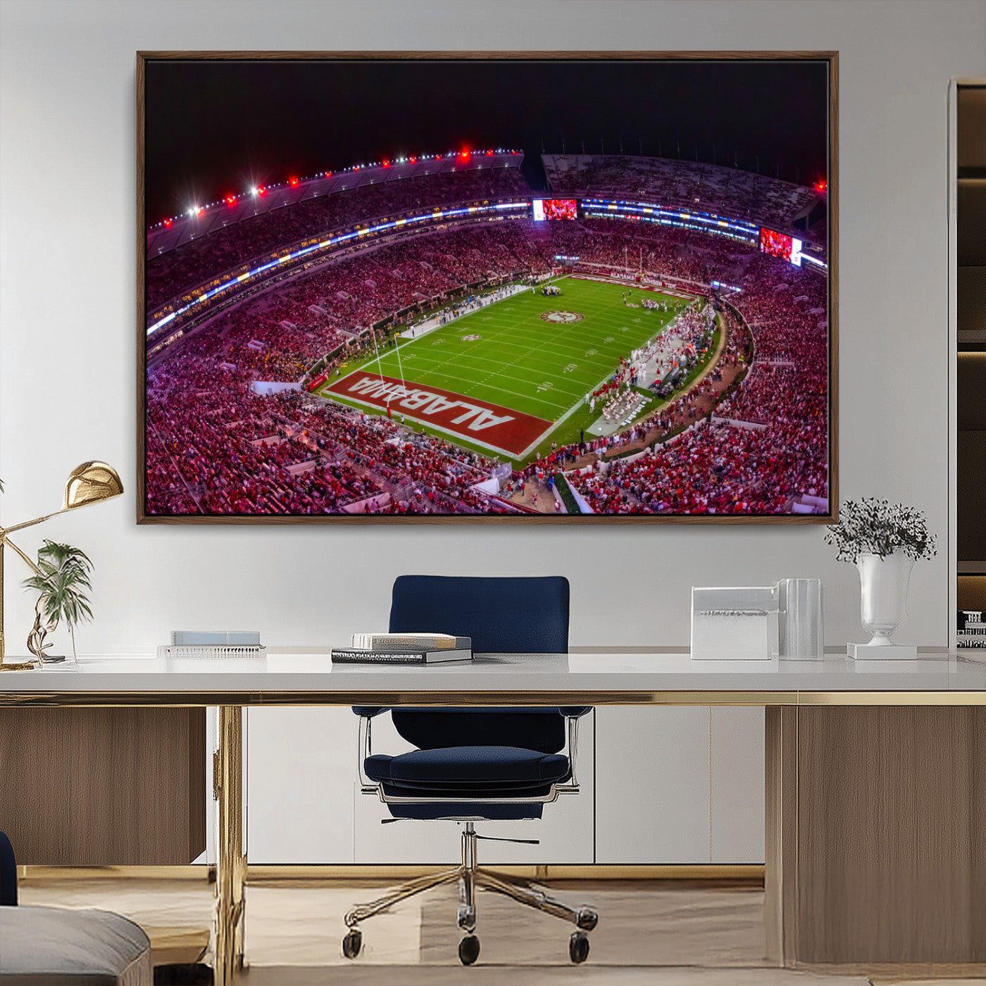 MGV-FC-36X24 - Bryant-Denny Stadium Night Game Triple Canvas Wall Art - Alabama Crimson Tide Football Match