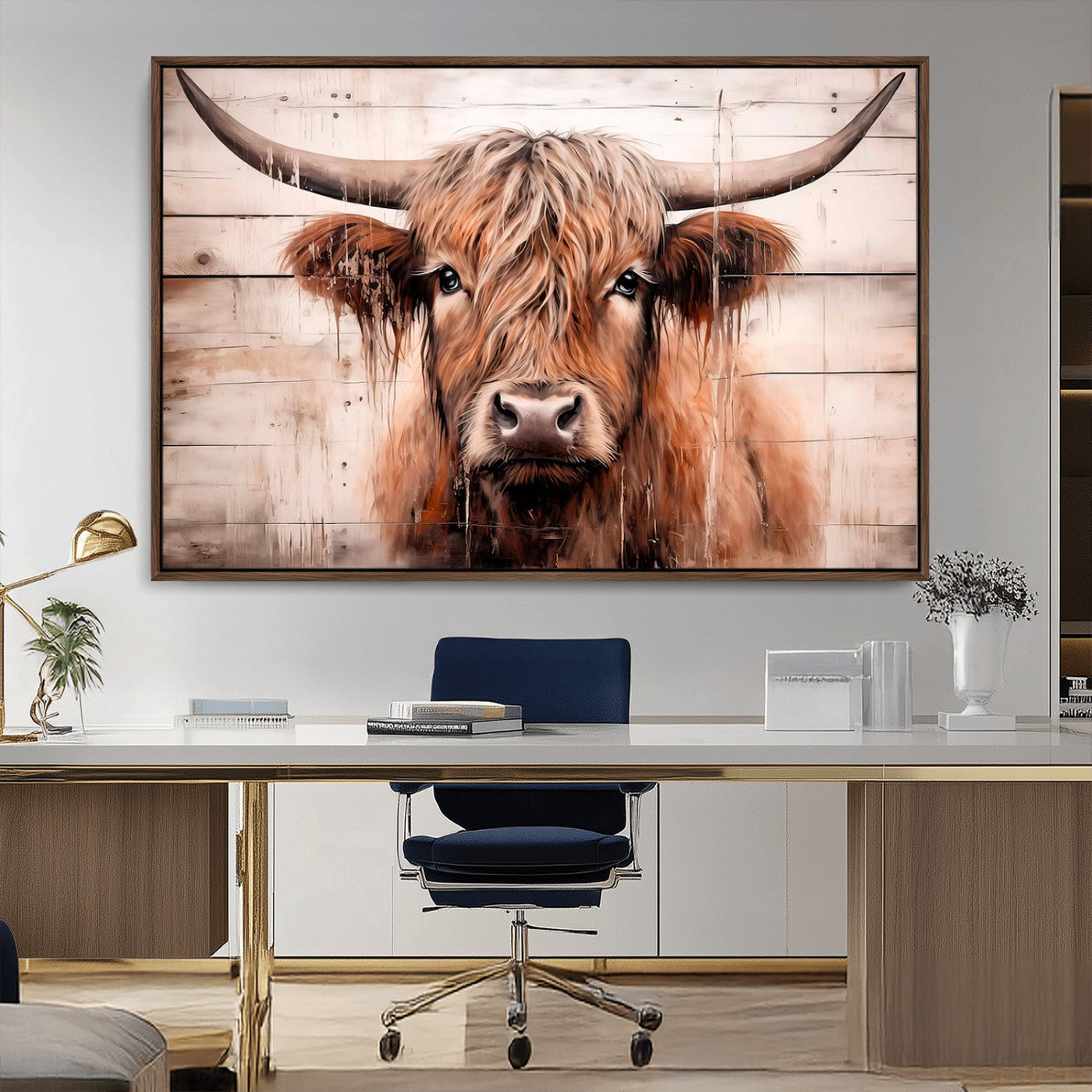MGV-FC-36X24 - Vintage Scottish Highland Cow Cattle Art Print Farmhouse Wall Art Canvas Print