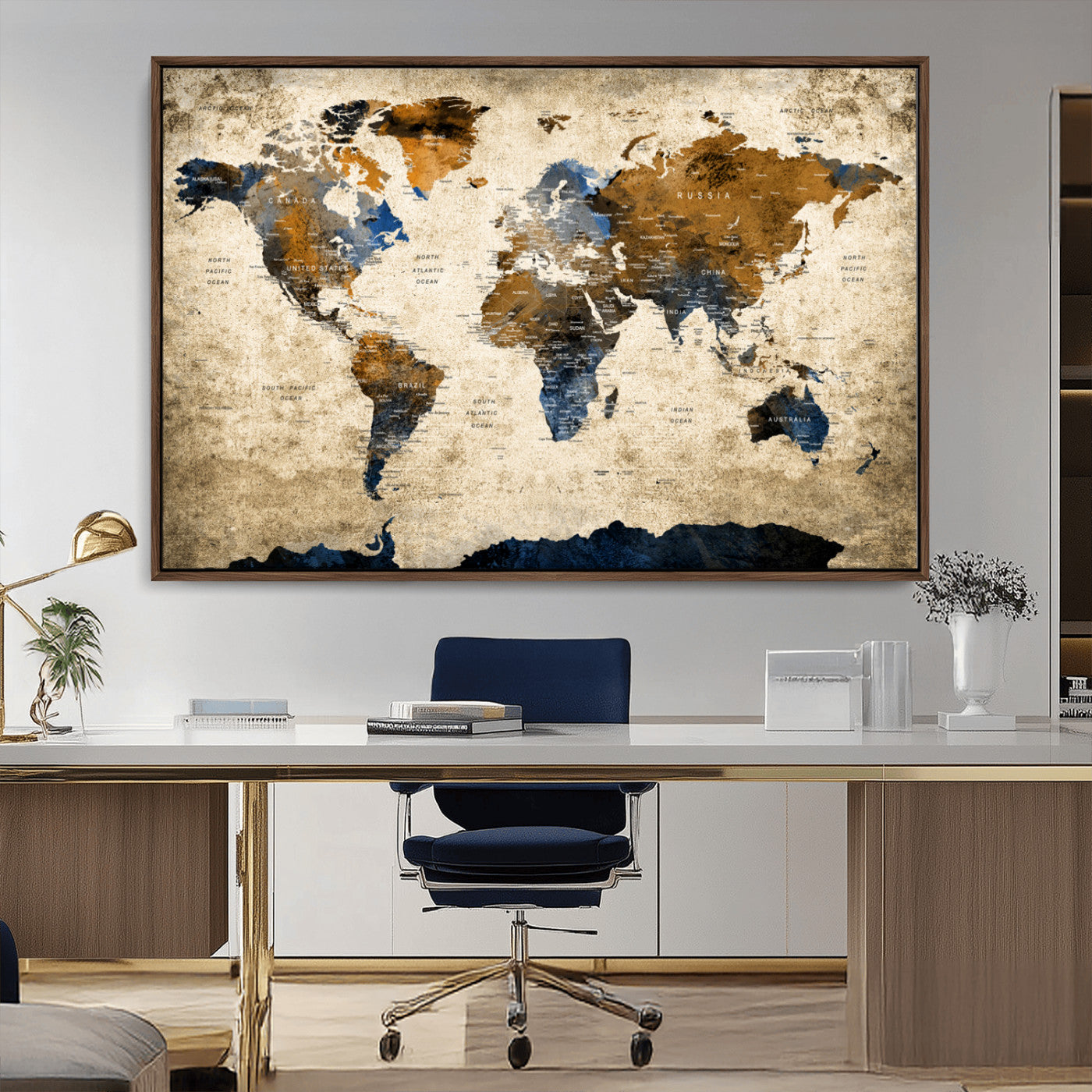 MGV-FC-36X24 - World Map Canvas Print – Framed Wall Art Anniversary Gift or Home Adventure Decor