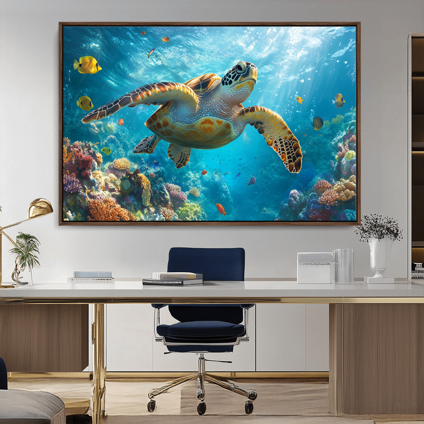 MGV-FC-36X24 - Sea Turtle Underwater Canvas Wall Art Print - Vibrant Ocean Wildlife Decor, Marine Wall Art