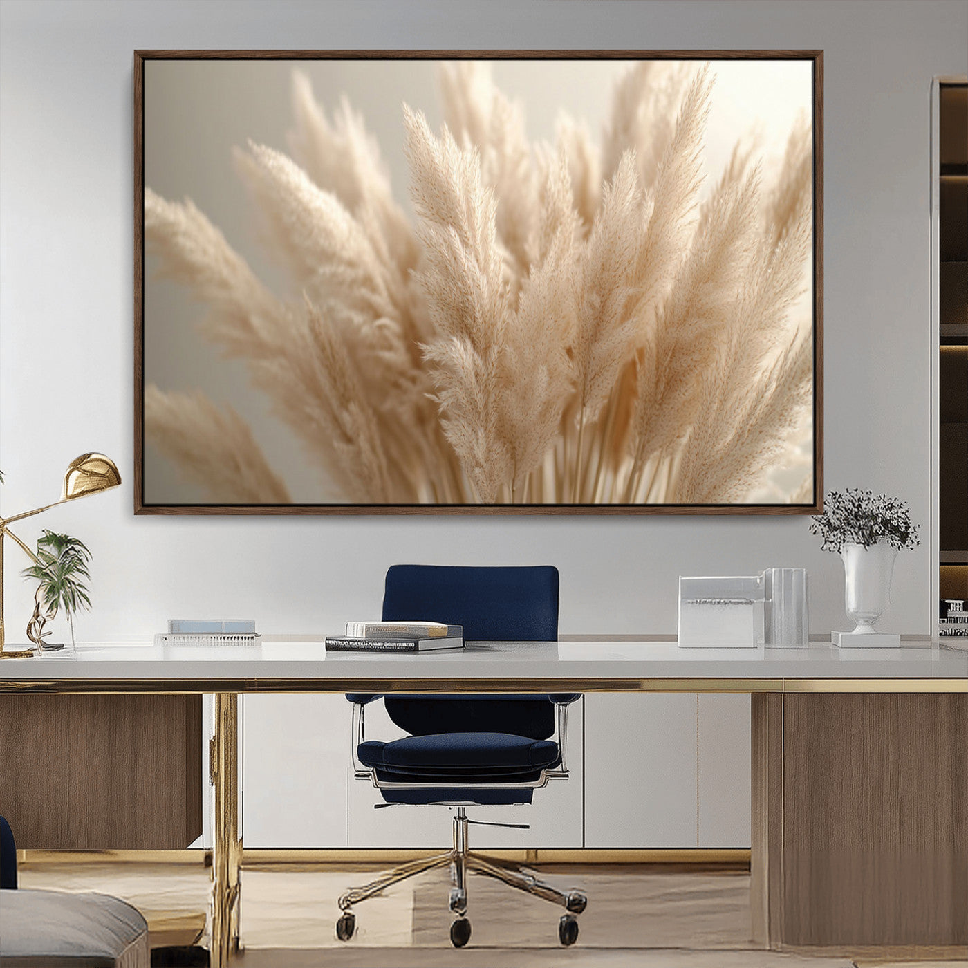 MGV-FC-36X24 - Pampas Grass Canvas Wall Art - Elegant Neutral Decor for Living Room, Boho Minimalist Artwork, Ready